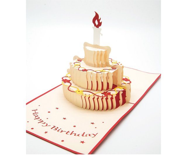 日本のポップアップ紙の彫刻3dポップアップカードキャンドル付き3層ケーキ ショップ Sea Belongings カード はがき Pinkoi