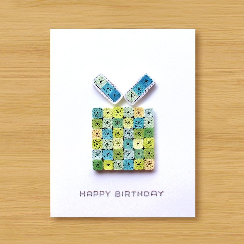 Handmade Roll Paper Card _ Ocean Style Mosaic Birthday Gift Box A ... Birthday Card, Thank You Card - การ์ด/โปสการ์ด - กระดาษ สีเขียว