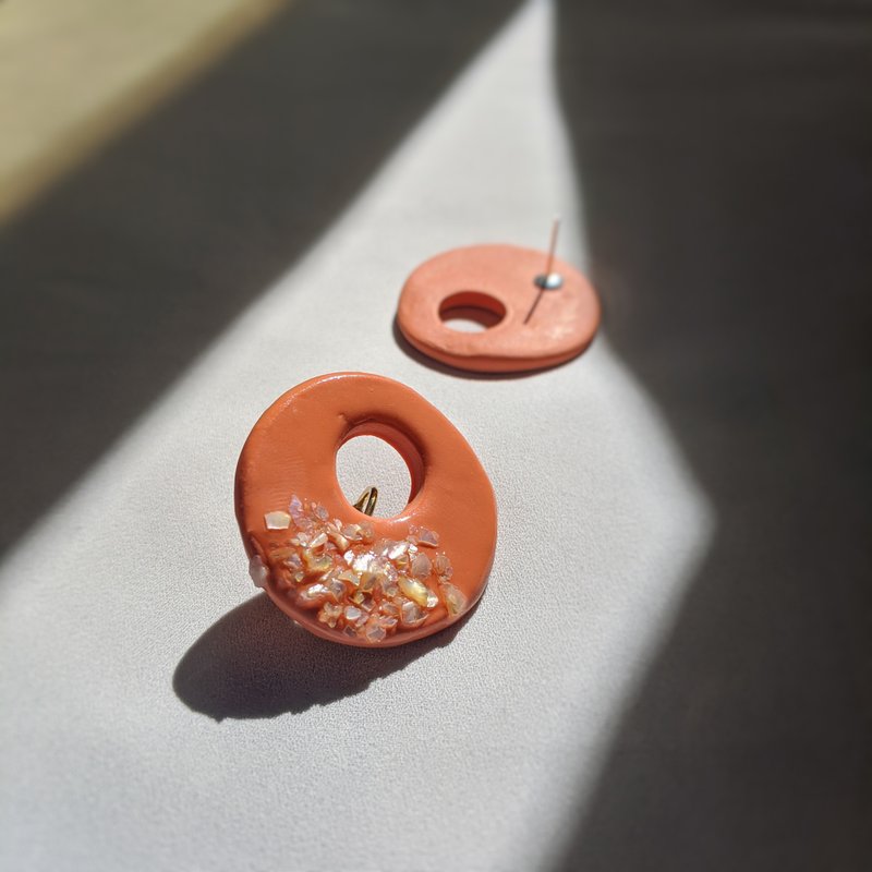 Eclipse Melon Orange-Close Ear Earrings - Earrings & Clip-ons - Pottery Orange