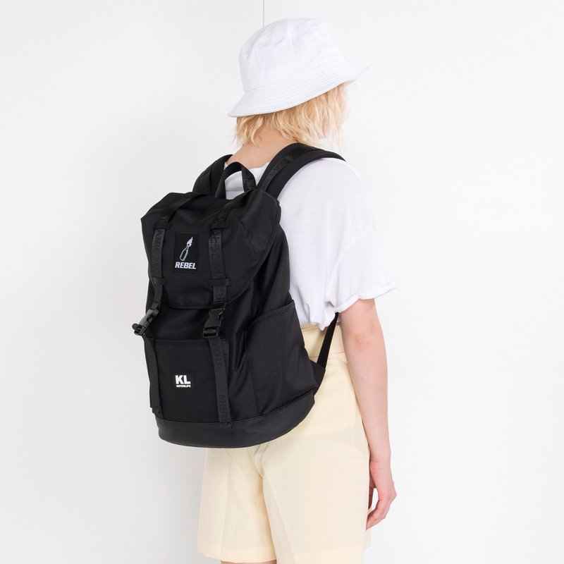 Kiitoslife Revolt Theme Outdoor Backpack - Burning Bottle Black - กระเป๋าเป้สะพายหลัง - ไนลอน สีดำ