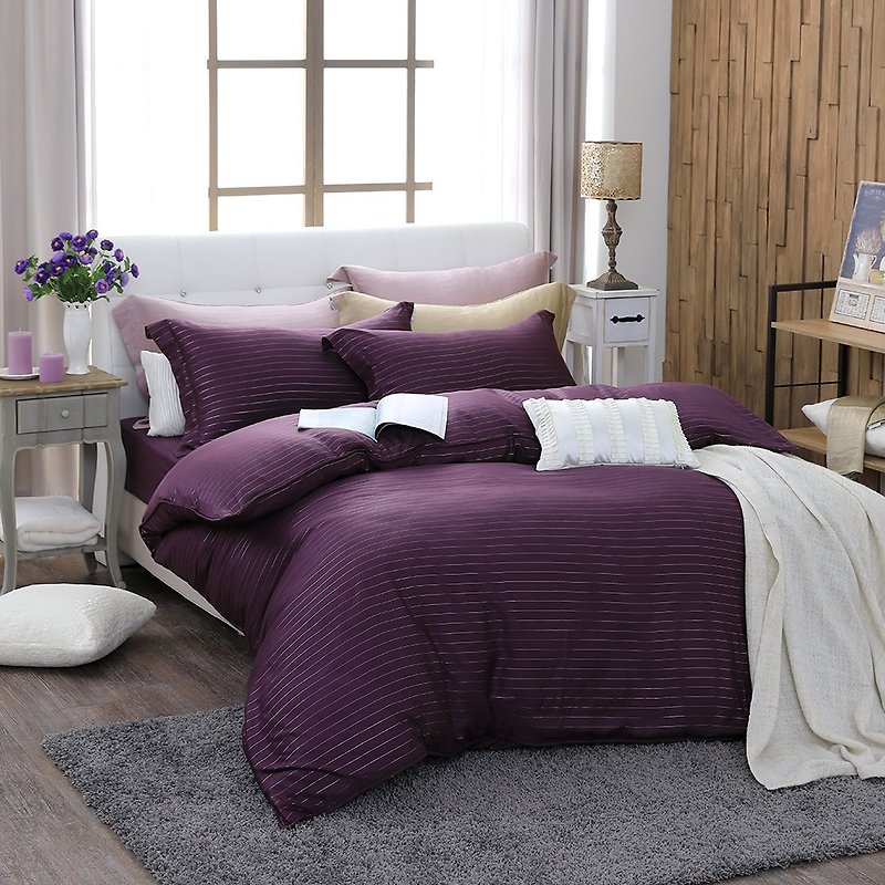 (雙人)自然純色誘惑紫-銀纖維60支天絲兩用被床包四件組 - 床包/寢具 - 其他材質 紫色