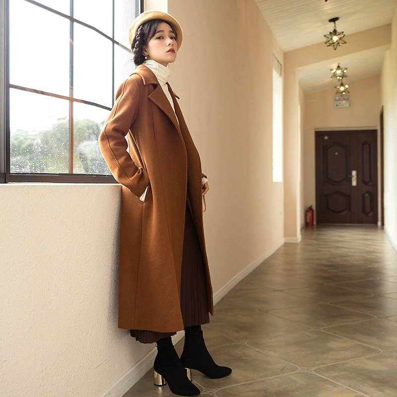 Caramel color Anne Chen 2017 winter new women's single-breasted fur coat Y7C485 - เสื้อแจ็คเก็ต - เส้นใยสังเคราะห์ สีนำ้ตาล