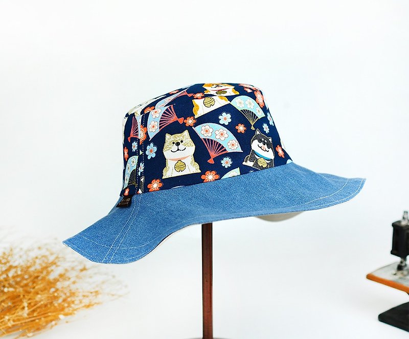 Handmade double-sided bucket hat - Hats & Caps - Genuine Leather Blue