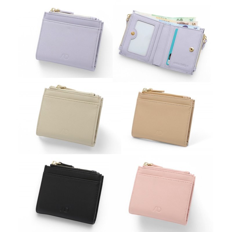 ANNA DOLLY Korean Style Leather Double Zipper Folding Short Wallet - pink - กระเป๋าสตางค์ - หนังแท้ สึชมพู