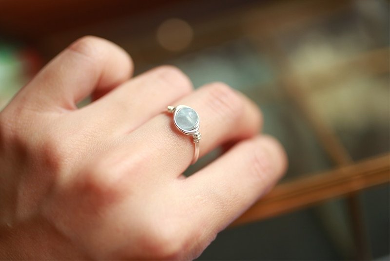 Limited time buy one get one free offer-March birthstone 6mm aquamarine wire ring (silver Bronze) pink blue - แหวนทั่วไป - เครื่องเพชรพลอย สีน้ำเงิน
