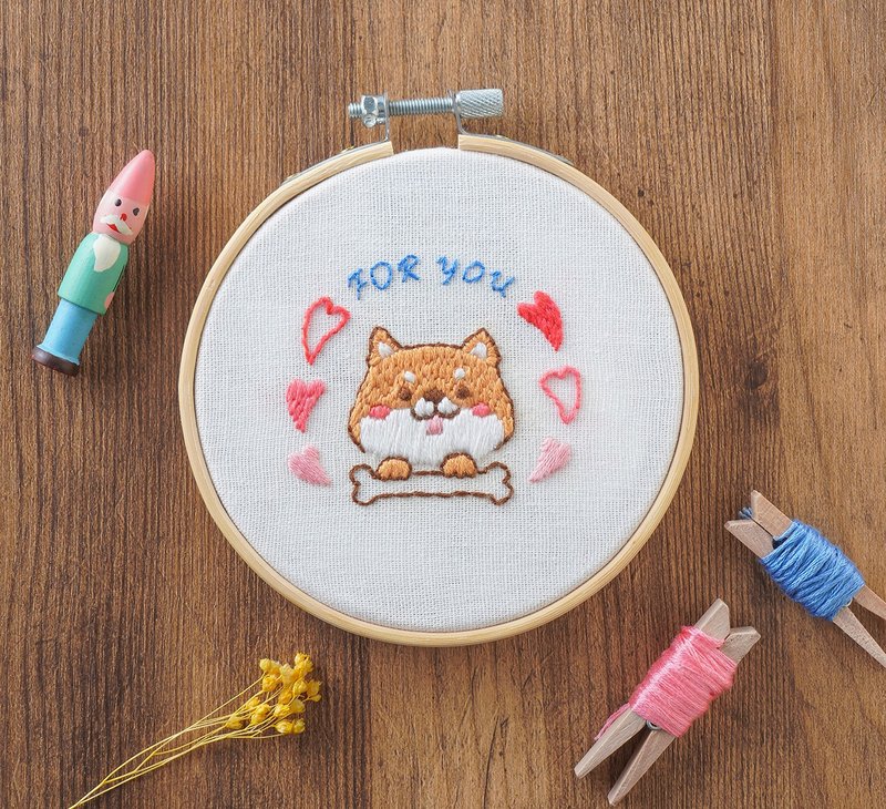 Cute animal embroidery material set series - Chai Chai loves you - Knitting, Embroidery, Felted Wool & Sewing - Cotton & Hemp 