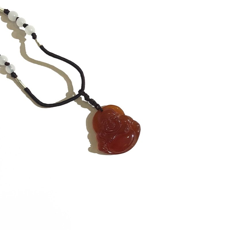 [ARTFINITY Da Yi Stone Dai] Carnelian Maitreya Buddha Necklace Tag - Necklaces - Jade Red