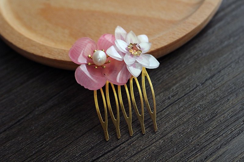 little garden series pink and white double flower hair comb hair accessories - Hair Accessories - Plastic 