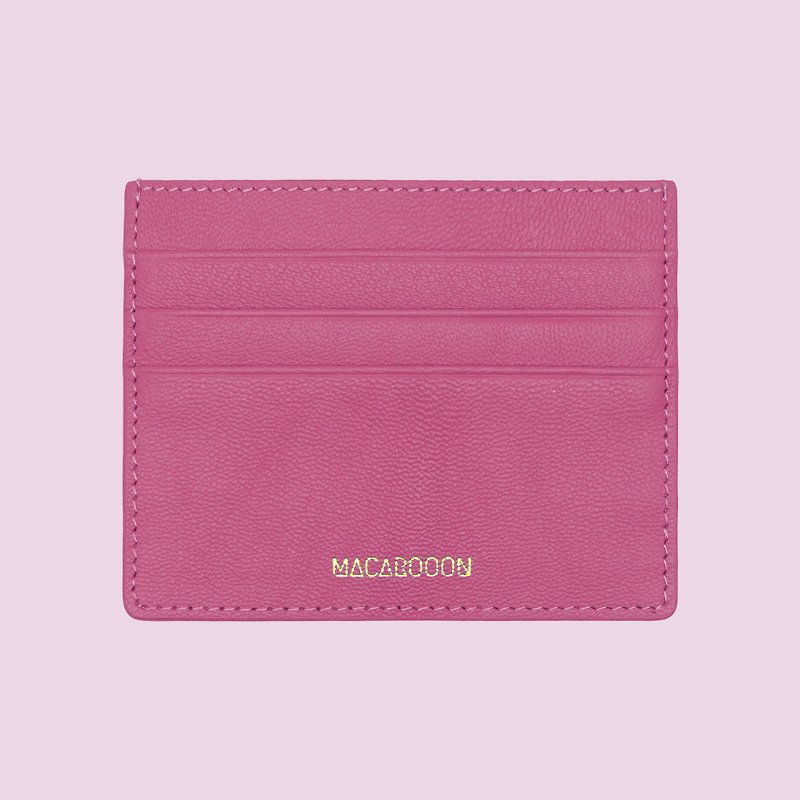 Customized Gifts Italian Genuine Leather Pink Peach Card Holder Wallet Small Wallet Card Holder Card Holder - กระเป๋าสตางค์ - หนังแท้ สึชมพู