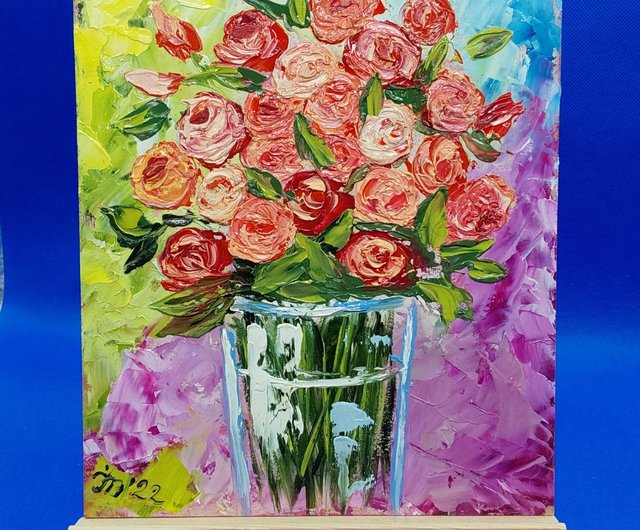 油絵 絵画 マルセルディフ フランス絵画 薔薇 花 花瓶 風景画 - 絵画 