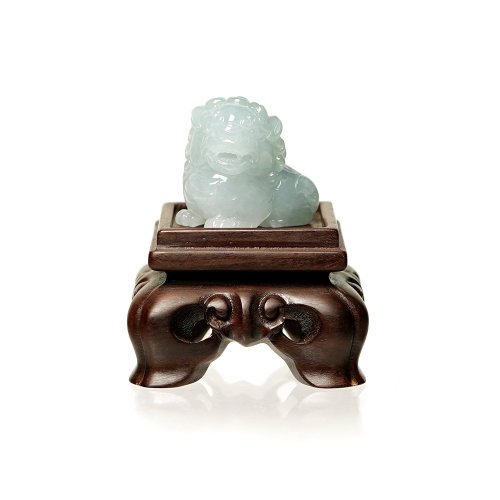 正佳珠寶 Gemsrich Jewelry 【正佳珠寶】翡翠 頂級冰糯種飄綠 祥瑞醒獅 天然A貨翡翠擺件