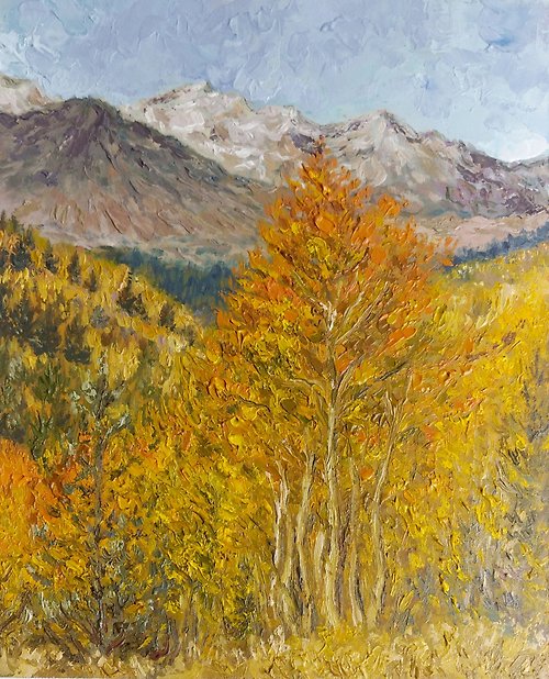 SanArtStudio l 風景藝術 油畫 科羅拉多山脈 原創藝術品 秋天的樹木