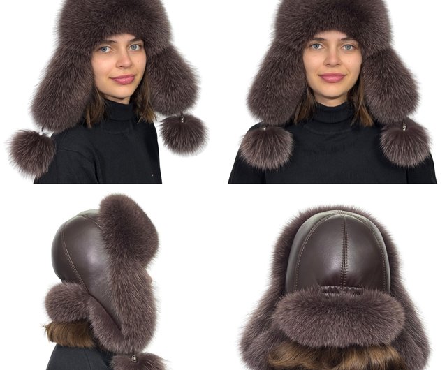 ドゥロワー　本物きつね毛　帽子 フェルトのキツネの耳付きコーデュロイバケツハット【大人用&キッズ