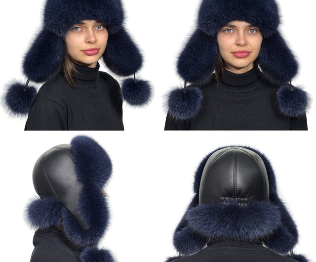 レディース毛皮帽子冬ロシア帽毛皮帽子本物の毛皮キツネの帽子スタイル