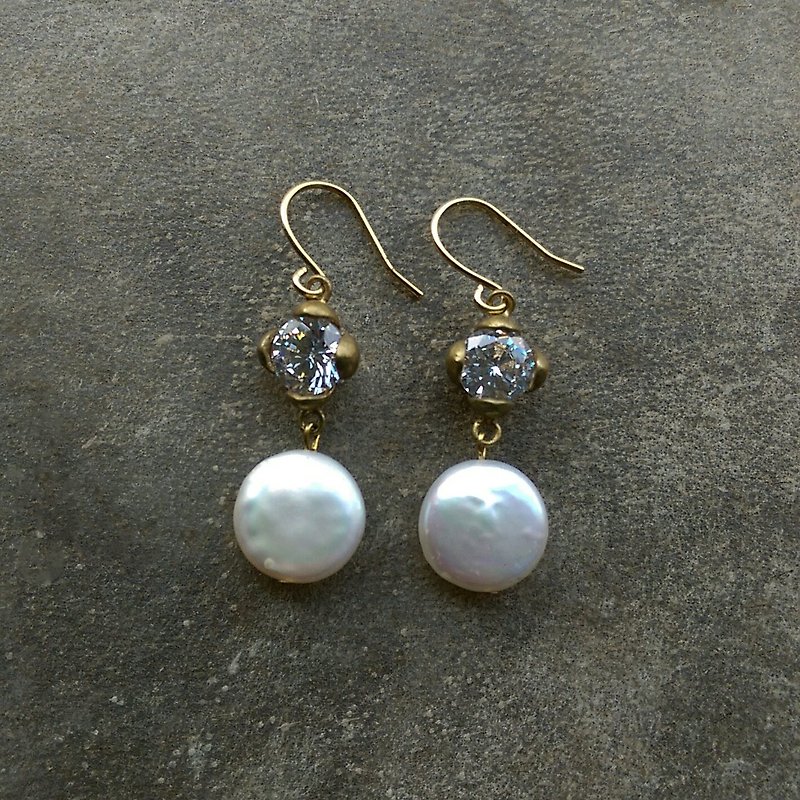 圓形珍珠鋯石耳環 - 耳環/耳夾 - 寶石 