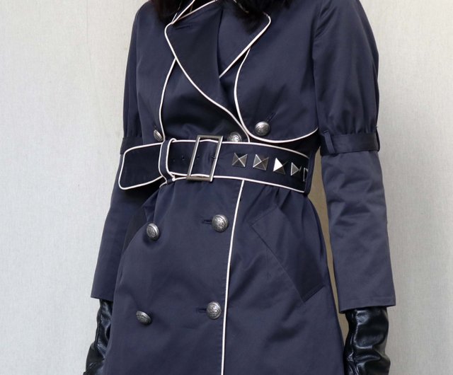 Pumpkin Vintage. AULA AILA Navy Blue Ding Double-breasted Trench