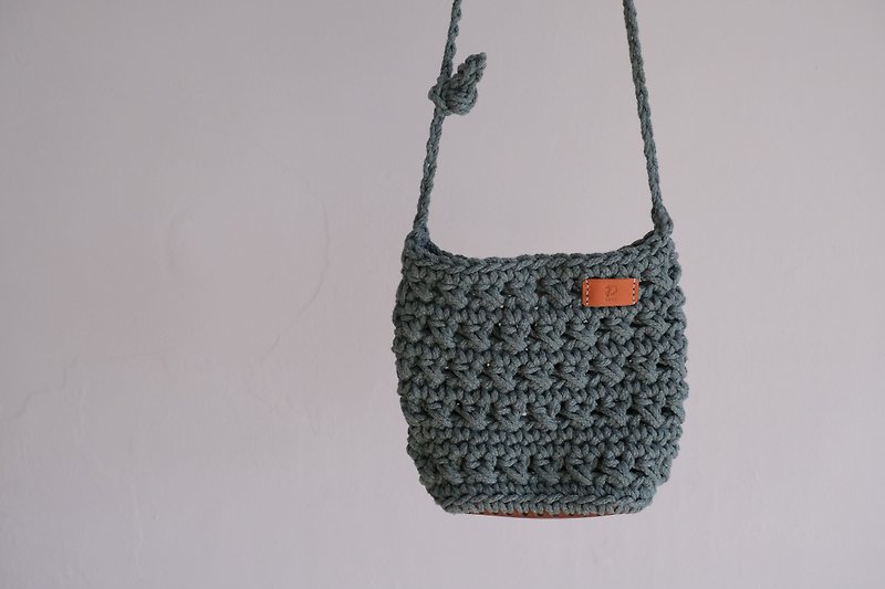 Hand-crocheted three-purpose carry-on bag-shoulder/crossbody/portable - Messenger Bags & Sling Bags - Cotton & Hemp Blue