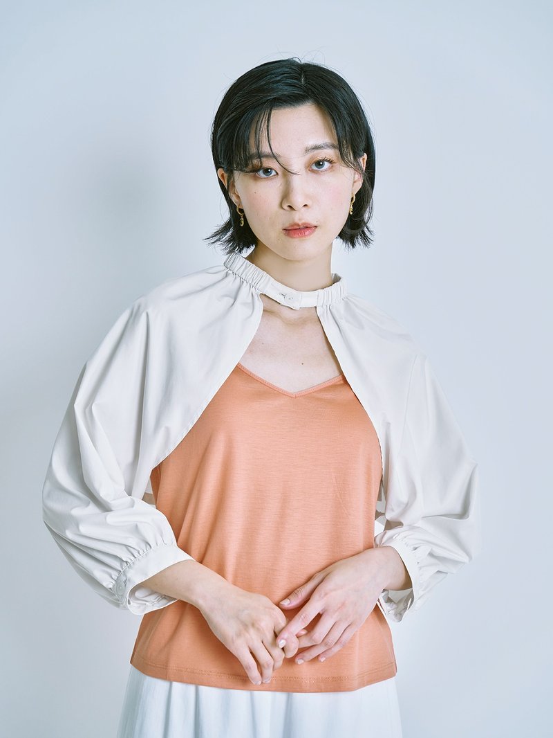 茶色蔓延外套罩衫-晨起 - 女大衣/外套 - 聚酯纖維 白色