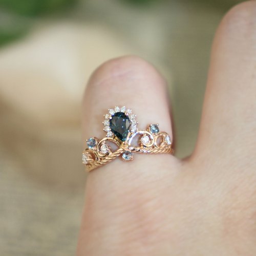 Petit Madam Jewelry 【暮光之冠】18K 巴洛克風藍寶石戒指 藍寶石復古戒指