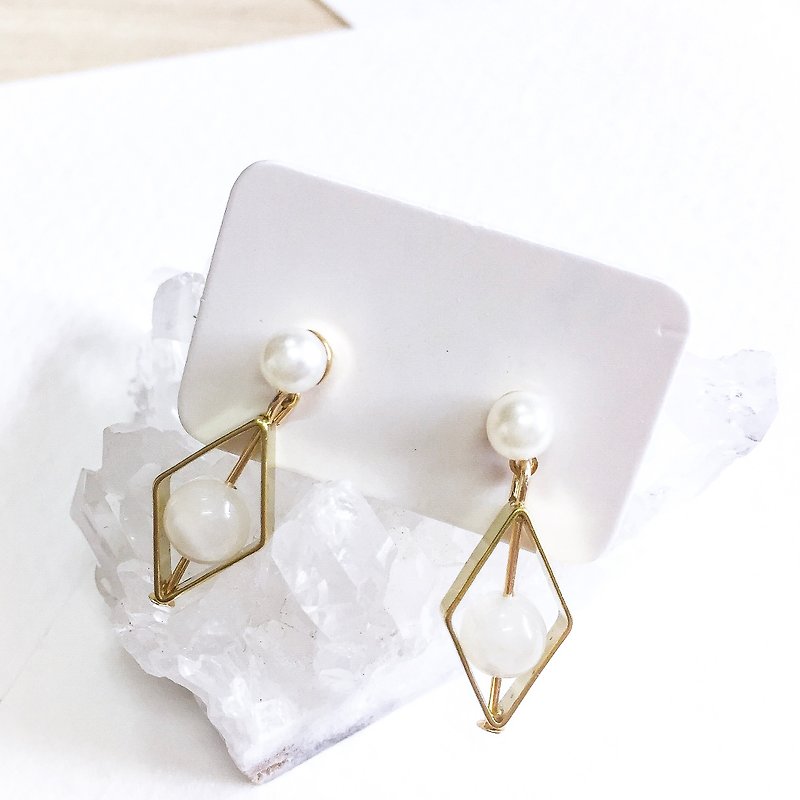 White Agate Rhombus Earring - Earrings & Clip-ons - Gemstone White
