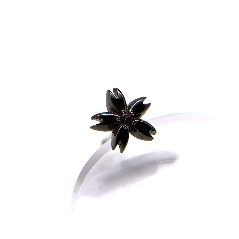black cherry blossom earrings,amethyst,925 silver,japanese style,shipping free - ต่างหู - เงินแท้ สีดำ