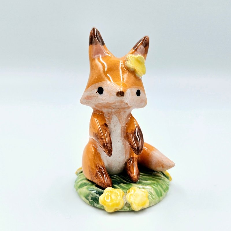 Fox and Flower lover Red Fox Flower - Stuffed Dolls & Figurines - Pottery 