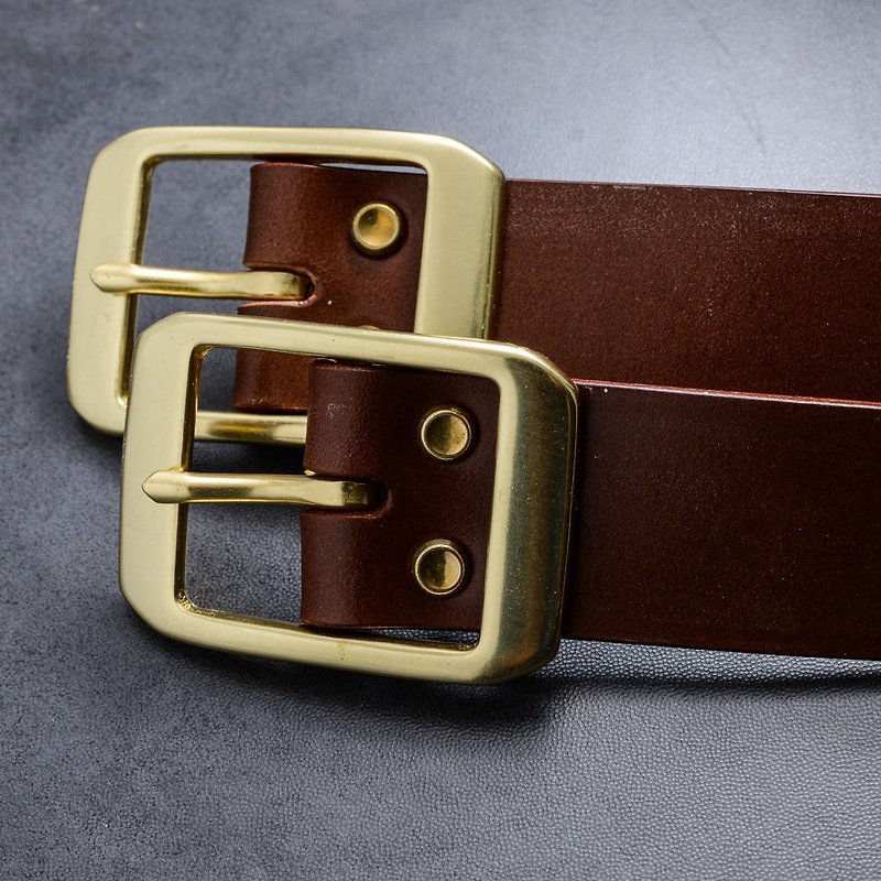 British tank handmade leather harness leather bridle leather belt buckle belt pure Bronze thickness 5MM - เข็มขัด - หนังแท้ สีนำ้ตาล