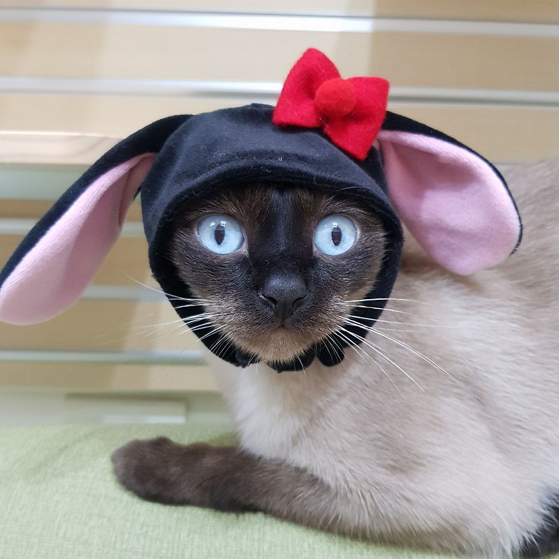 垂耳黑兔寵物帽子頭套 - 寵物衣服 - 棉．麻 黑色