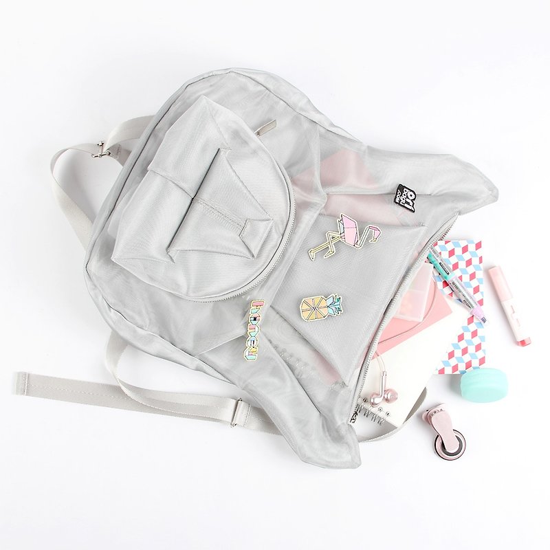 ORIBAGU Origami Silver Mesh Method Backpack - Backpacks - Nylon Silver