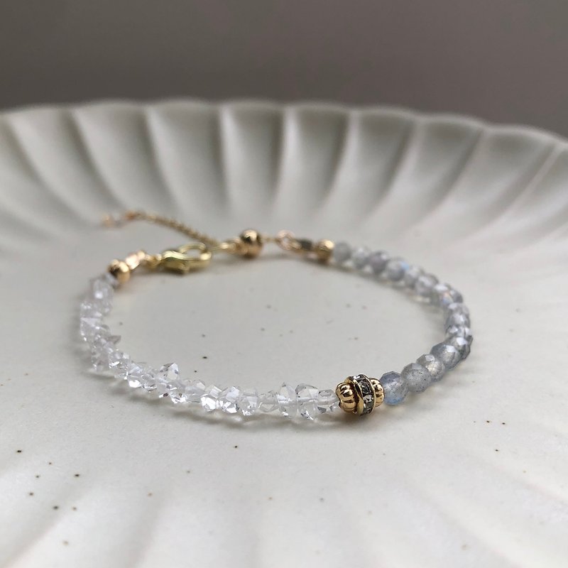[April Stone] Flawless | Herkimon Labradorite Bracelet Length Adjustable Sparkling Diamond - Bracelets - Gemstone White