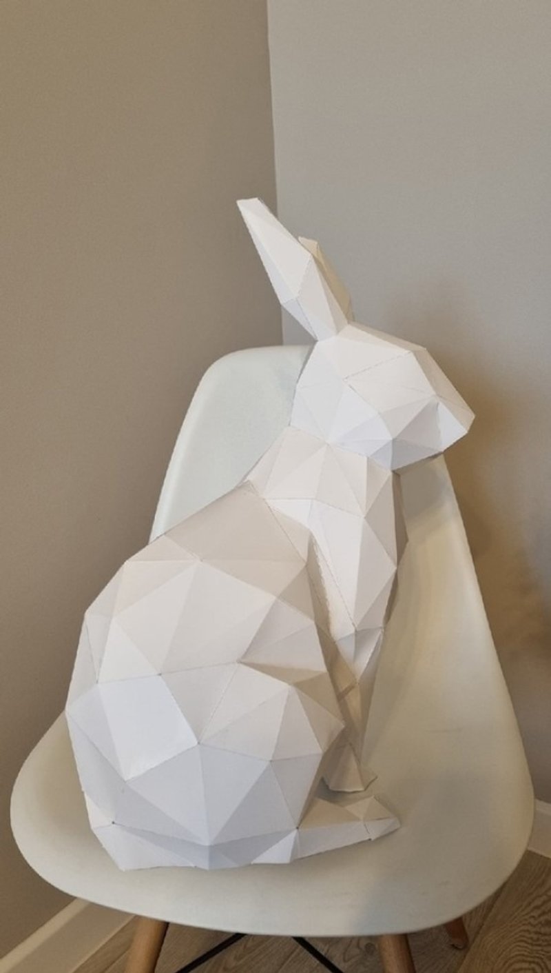 Paper Statue Cute Easter Bunny Decor / Papercraft Handmade Rabbit Figurine - Other - Paper White