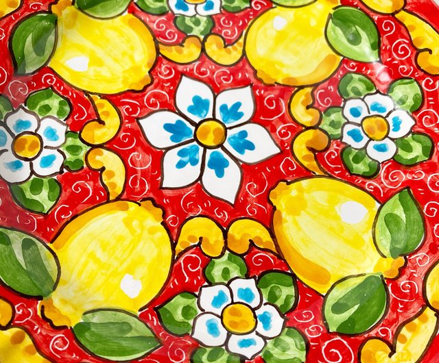 絵皿 26cm マヨリカ焼き イタリア陶器 レモン柄 ディナー皿 絵皿 26cm マヨリカ焼き イタリア陶器 レモン柄 ディナー皿