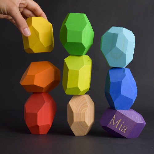 Wooden Educational Toy Wood Stacking Stones Rainbow Montessori Balance Blocks Toy Personalized Gift