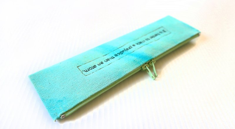 （中卒業のギフトの販売）水緑色手染めウェイクダブルファスナーペンケース（カスタマイズパターンとテキスト） - ペンケース・筆箱 - コットン・麻 グリーン