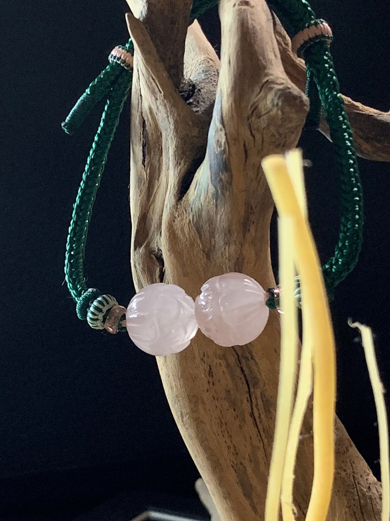 芙蕖系列-粉晶蓮花珠墨綠可調節手工手繩 - 手鍊/手環 - 水晶 粉紅色