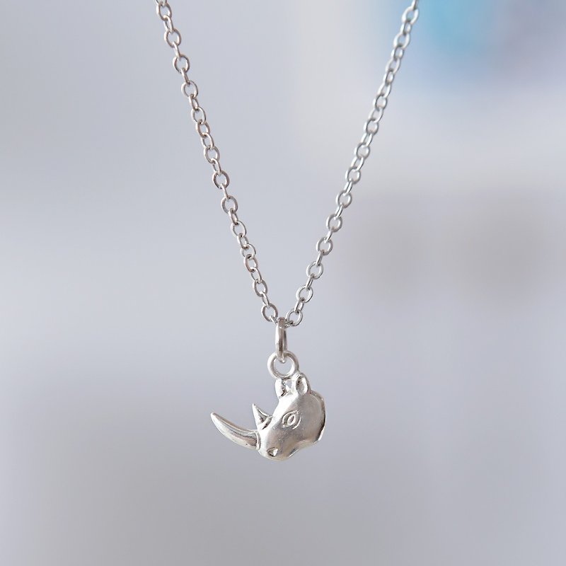 Rhino Necklace, Rhino Pendant, Rhino Charm, Rhino Head Necklace - Necklaces - Other Metals Silver