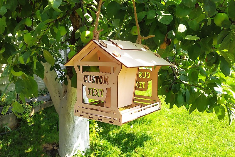 Personalized bird feeder. Hanging bird feeder. Kit for assembling bird feeder - Wood, Bamboo & Paper - Wood Gold