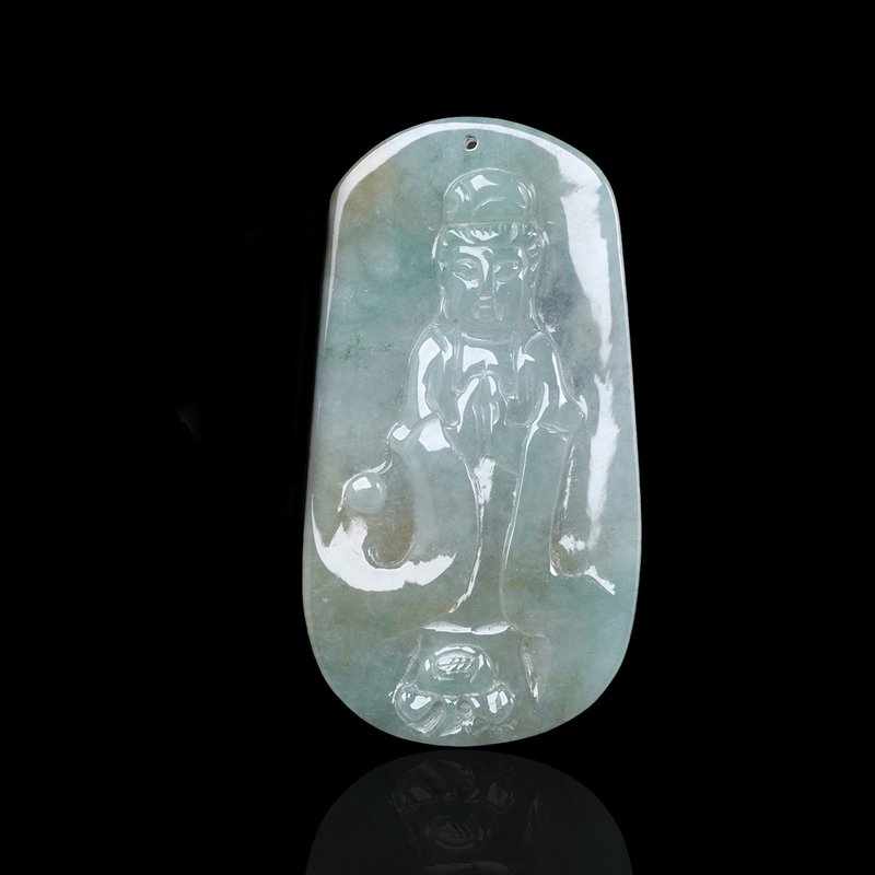 Ice type three-color jadeite Avalokitesvara necklace | Natural Burmese jadeite A goods | Gift giving - สร้อยคอ - หยก หลากหลายสี