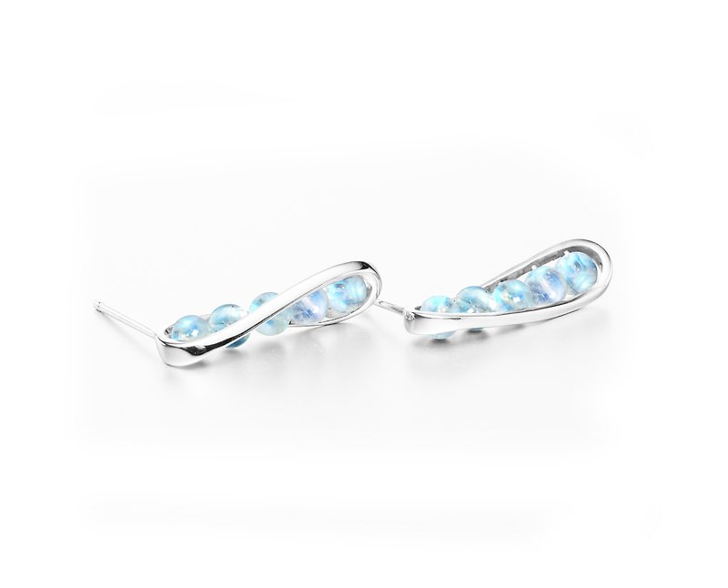 Moonstone Gold Bar Earrings, Rainbow Moonstone Stud Earrings, June Birthstone - Earrings & Clip-ons - Precious Metals Blue