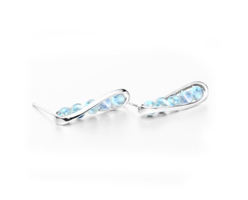 Majade Jewelry Design 14k白金流線型耳環 月光石輕珠寶 簡約白金耳環 創新韓風K金耳釘