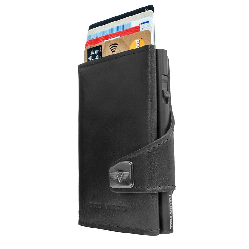 Tru Virtu Click and Slide Nappa Black RFID Smart Wallet - กระเป๋าสตางค์ - หนังแท้ สีดำ