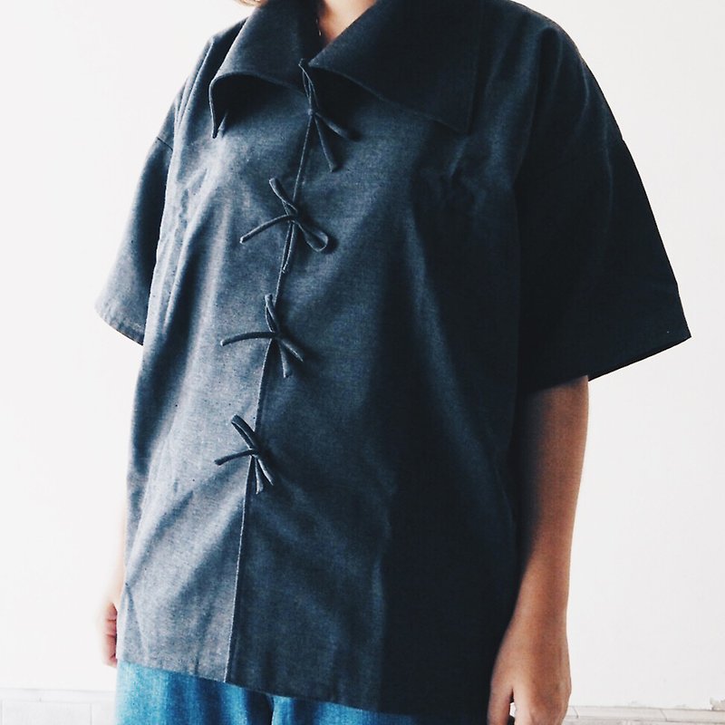 BIG ERI DARK GREY - 中性衛衣/T 恤 - 棉．麻 黑色