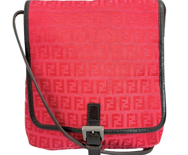 FENDI キャナイエフ ズッカ ハンドバッグ レザー レッド FENDI キャナイエフ ズッカ ハンドバッグ レザー レッド フェンディ