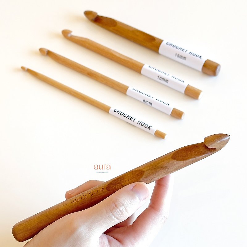 [Natural beech hawkbill crochet hook] 6, 8, 10, 15mm knitting tools multi-size Macrame DIY - Knitting, Embroidery, Felted Wool & Sewing - Wood Brown