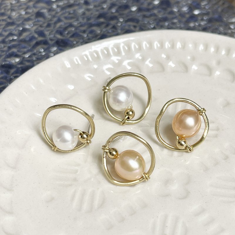 Laolin Groceries | Full Moon Pearl Hoop Earrings (Pin/ Clip) - Earrings & Clip-ons - Pearl Gold