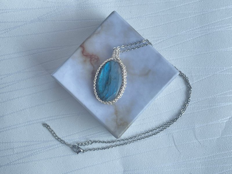 221105 wire wrapping 拉長石 銅線 繞線 吊墮 - 項鍊 - 銅/黃銅 藍色