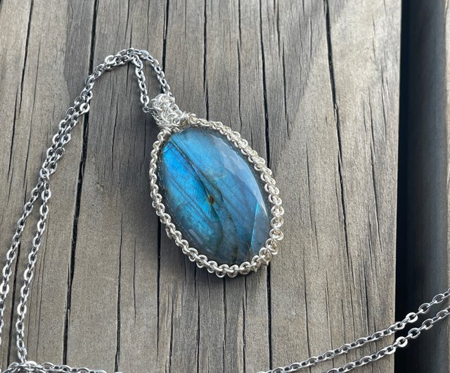 ラブラドライト ワイヤーラッピング ペンダント 受注生産】ラブラドライト スフィア シラーが綺麗な天然石