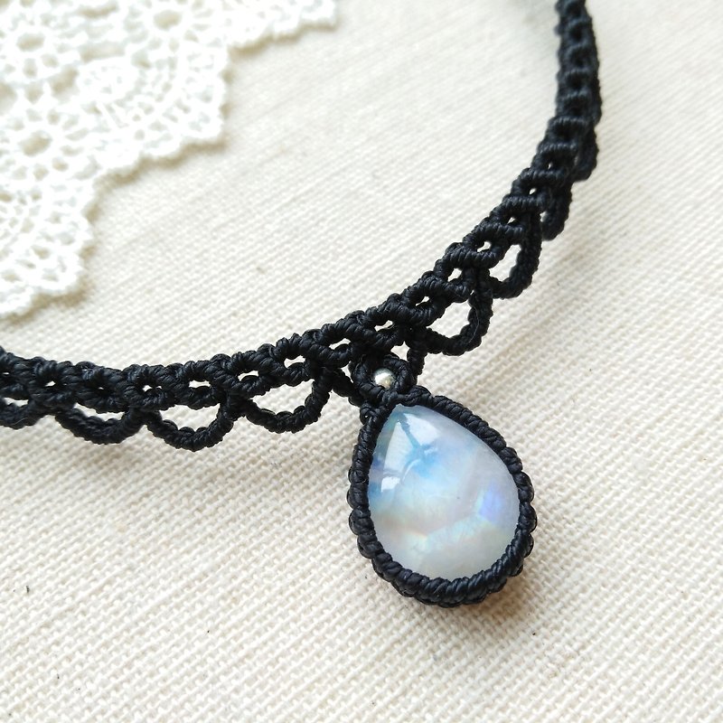 gallery. Black lace necklace. Iridescent Moonstone X South America Brazil Wax Necklace - สร้อยคอ - คริสตัล สีดำ