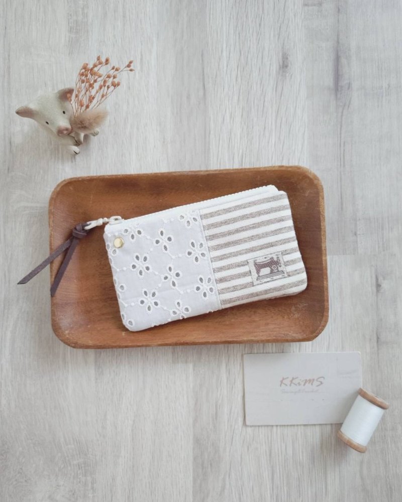 在庫あり！【FCI/カードケース/小銭入れ】フレンチロマンティック 日本製生地 刺繍レース ストライプ - ポーチ - コットン・麻 カーキ