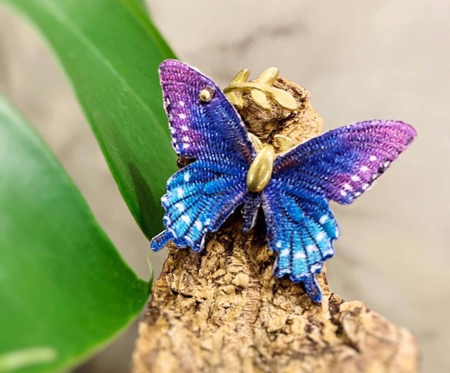 リング アメリカンブルーアゲハチョウ 刺繍 開環 蝶のブローチ ギフト